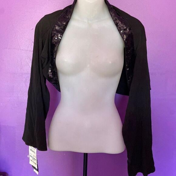 Tempo Paris Black Sequin Bolero Jacket Women's Dressy Shrug NWT New - Picture 2 of 6